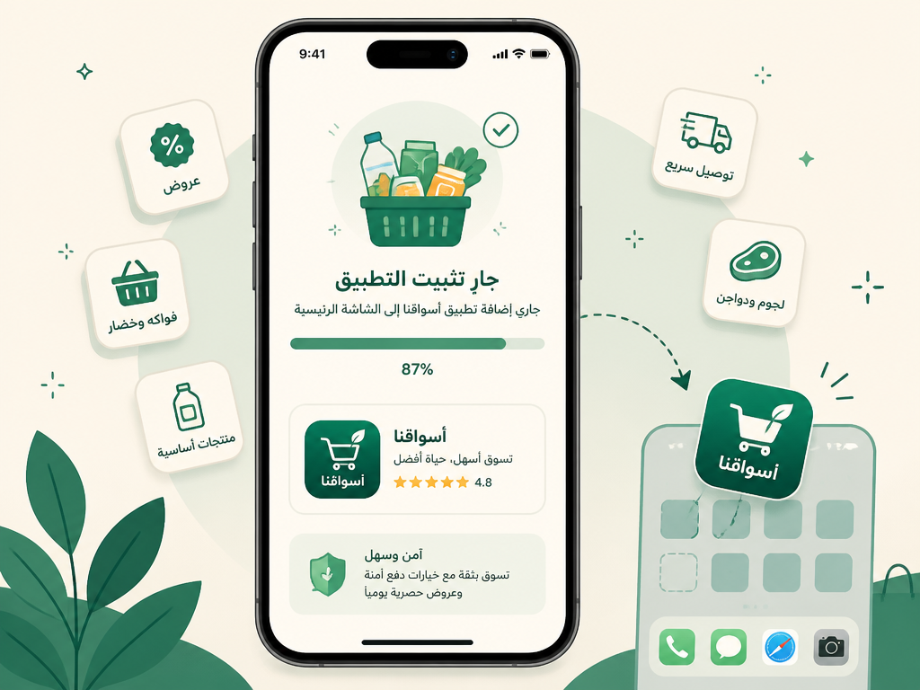 موبايل بيثبّت تطبيق السوبر ماركت على الشاشة الرئيسية